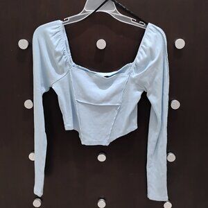 Forever 21 -M-Sweater Cropped Long Sleeve Blue Lightweight Knit